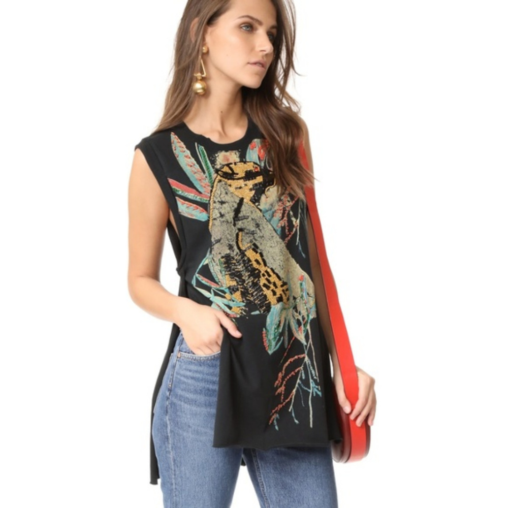 Free People Jungle Bay Beaded Jaguar Tunic Tank  S
